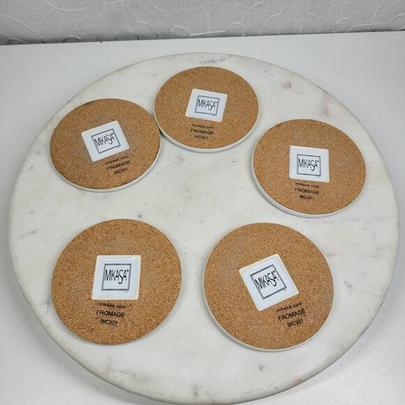 Mikasa Fromage WC301 Coasters Set of 5 French Cheese Label Ceramic Cork Back - Picture 8 of 16